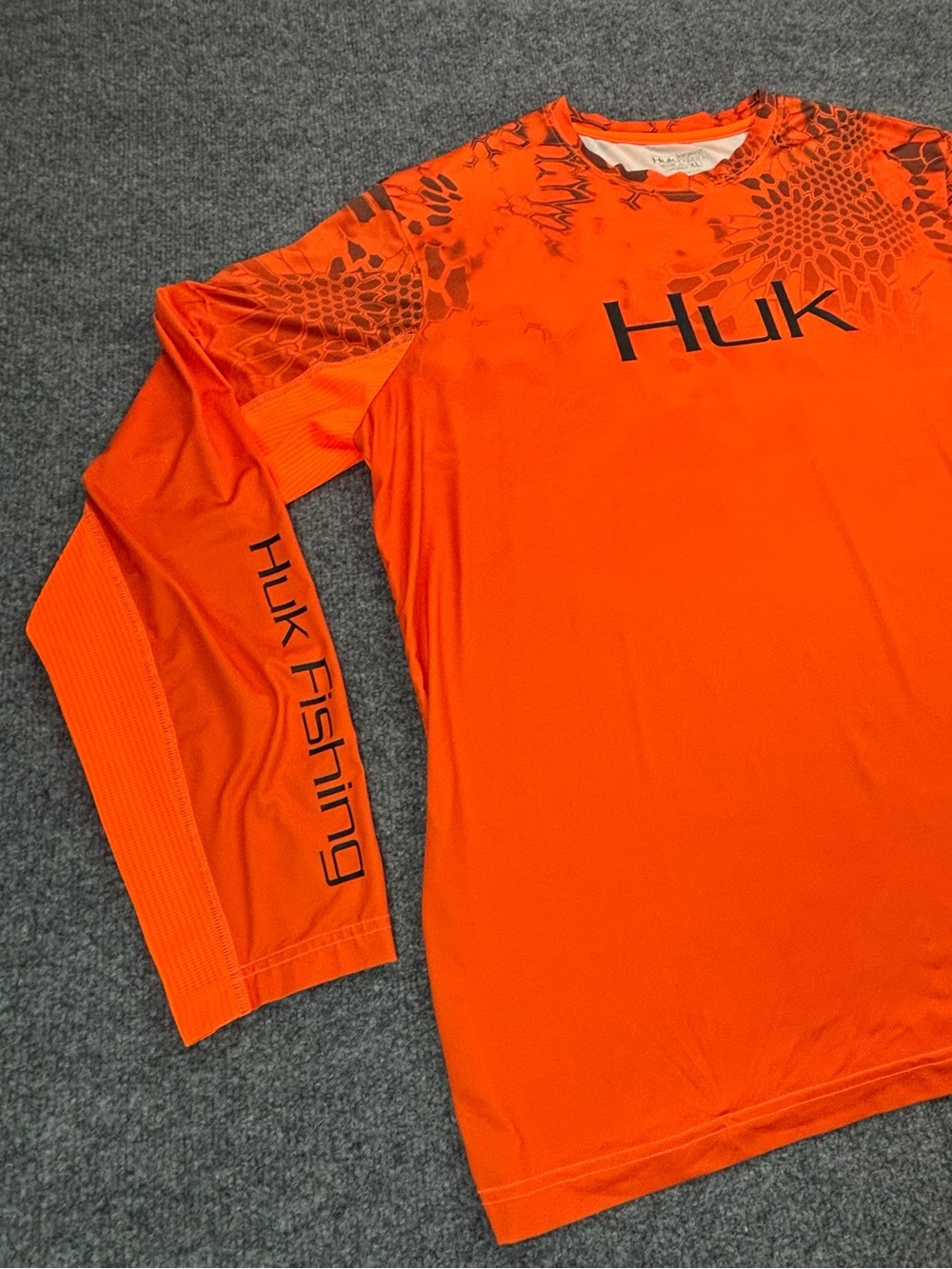 Huk Fishing Shirt Mens XL Orange Kryptek Camo Long Sleeve Performance UV Hunt - Picture 6 of 14